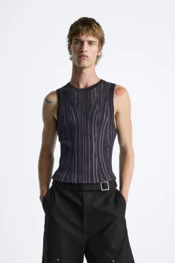 ZARA Camisola / Casacos|T-Shirts^T-SHIRT DE MALHA TANK CONTRASTE Lilás