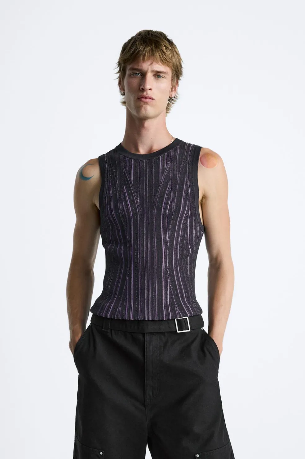 ZARA Camisola / Casacos|T-Shirts^T-SHIRT DE MALHA TANK CONTRASTE Lilás