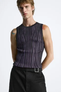 ZARA Camisola / Casacos|T-Shirts^T-SHIRT DE MALHA TANK CONTRASTE Lilás