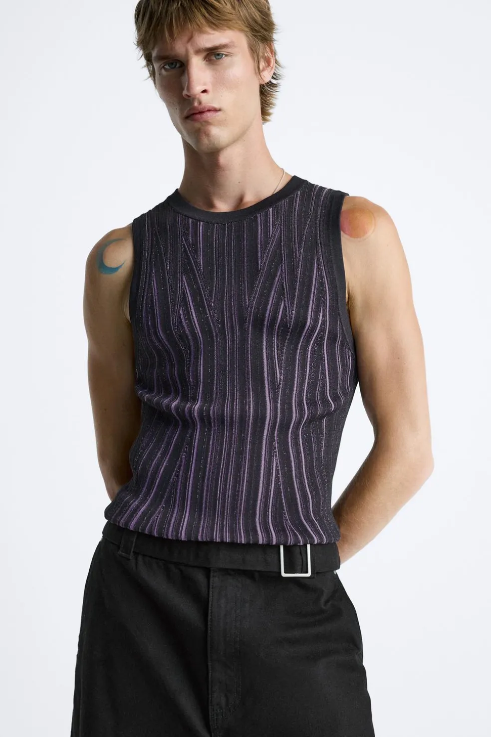 ZARA Camisola / Casacos|T-Shirts^T-SHIRT DE MALHA TANK CONTRASTE Lilás