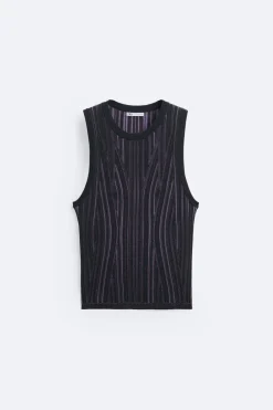 ZARA Camisola / Casacos|T-Shirts^T-SHIRT DE MALHA TANK CONTRASTE Lilás