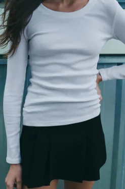 ZARA Sweatshirts / Joggers|T-Shirts^T-SHIRT DE MANGA COMPRIDA COM NERVURAS Branco
