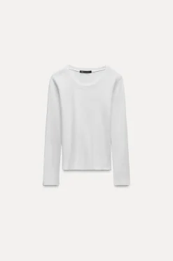 ZARA Sweatshirts / Joggers|T-Shirts^T-SHIRT DE MANGA COMPRIDA COM NERVURAS Branco