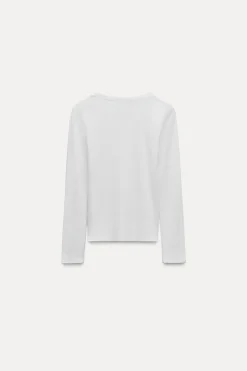 ZARA Sweatshirts / Joggers|T-Shirts^T-SHIRT DE MANGA COMPRIDA COM NERVURAS Branco