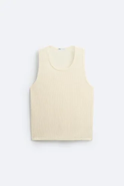ZARA Camisola / Casacos|T-Shirts^T-SHIRT ESTRUTURA PERFURADOS Branco-marfim
