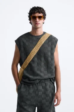 ZARA Camisola / Casacos|T-Shirts^T-SHIRT JACQUARD GEOMÉTRICO Cinzento