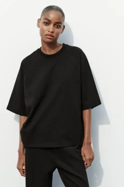 ZARA Sweatshirts / Joggers|T-Shirts^T-SHIRT OVERSIZE INTERLOCK Preto