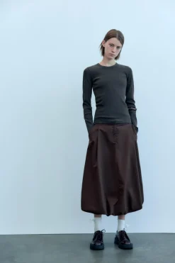 ZARA Sweatshirts / Joggers|T-Shirts^T-SHIRT RIB EFEITO LAVADO MANGA COMPRIDA Cinzento-escuro