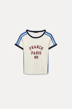 ZARA Sweatshirts / Joggers|T-Shirts^T-SHIRT UNIVERSITÁRIA COM FAIXAS Cru