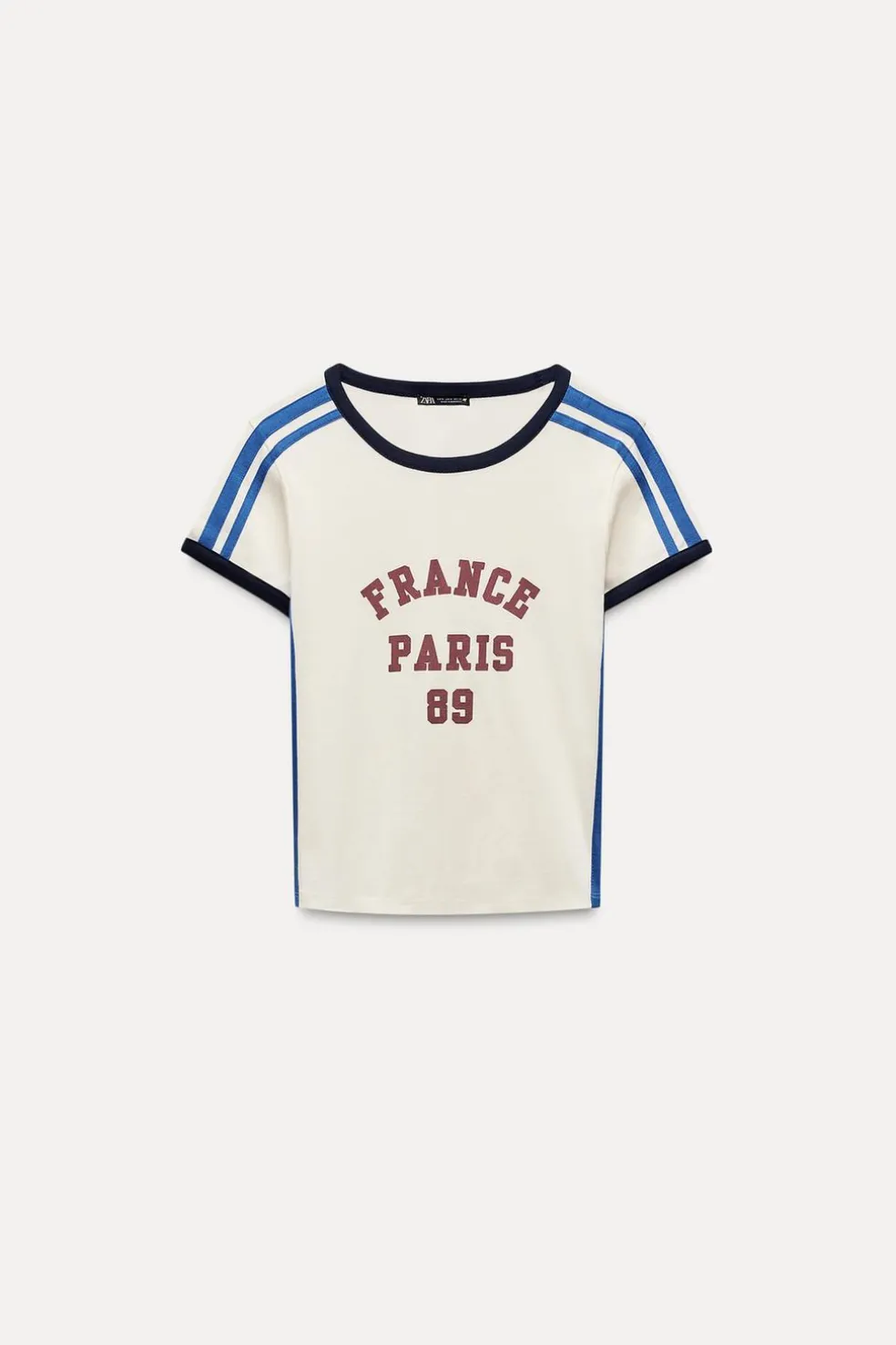 ZARA Sweatshirts / Joggers|T-Shirts^T-SHIRT UNIVERSITÁRIA COM FAIXAS Cru