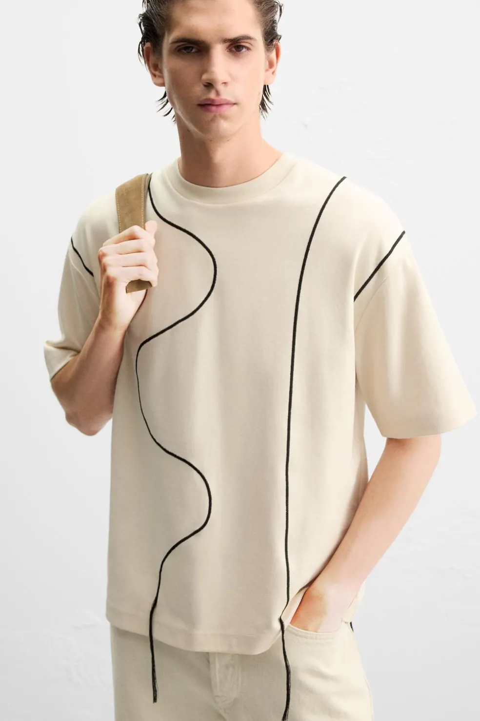 ZARA T-Shirts^T-SHIRT WITH CONTRAST DRAWSTRING Pedra