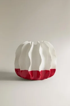 ZARA Presentes Para O Lar|Presentes Para O Lar^VASO CERÂMICA TEXTURA ONDAS X COLLAGERIE Branco / Vermelho