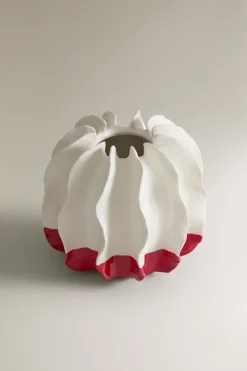 ZARA Presentes Para O Lar|Presentes Para O Lar^VASO CERÂMICA TEXTURA ONDAS X COLLAGERIE Branco / Vermelho