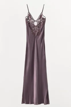 ZARA Vestidos|Lingerie^VESTIDO COMBINADO COM BORDADOS E MISSANGAS Beringela
