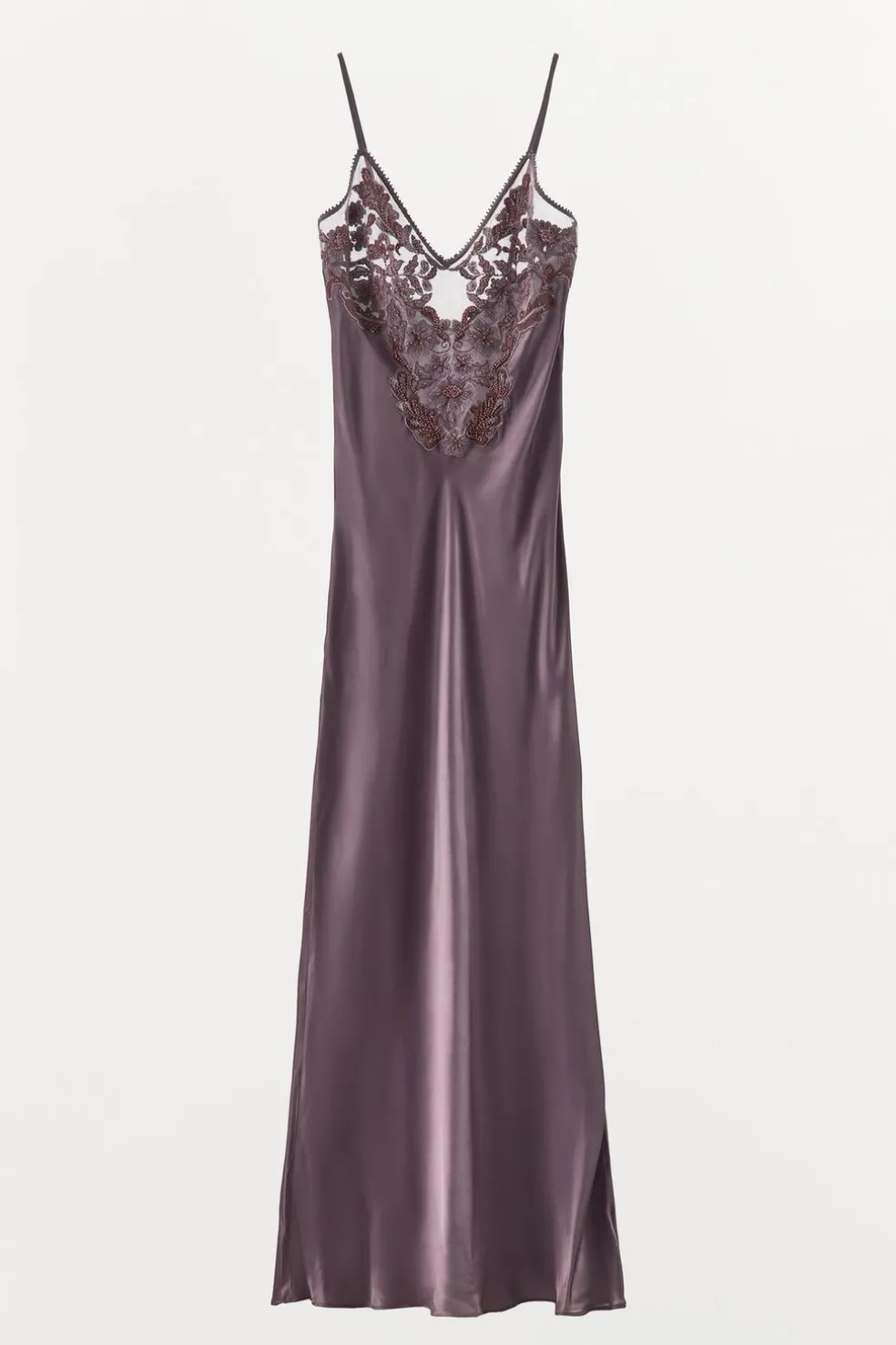 ZARA Vestidos|Lingerie^VESTIDO COMBINADO COM BORDADOS E MISSANGAS Beringela