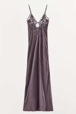 ZARA Vestidos|Lingerie^VESTIDO COMBINADO COM BORDADOS E MISSANGAS Beringela
