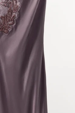 ZARA Vestidos|Lingerie^VESTIDO COMBINADO COM BORDADOS E MISSANGAS Beringela