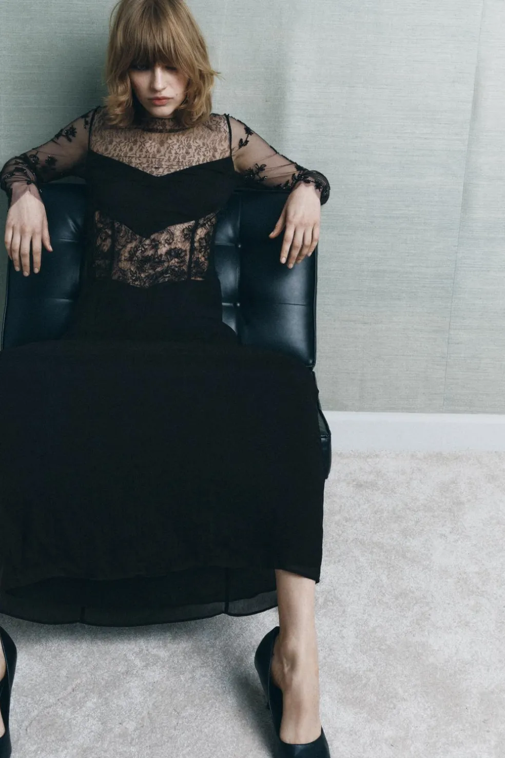 ZARA Vestidos|Lingerie^VESTIDO COMBINADO RENDA MISSANGAS Preto