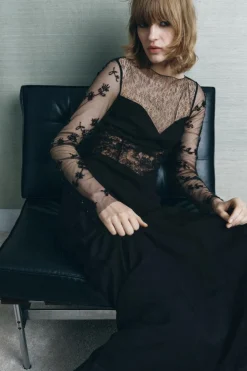 ZARA Vestidos|Lingerie^VESTIDO COMBINADO RENDA MISSANGAS Preto