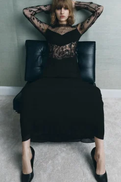 ZARA Vestidos|Lingerie^VESTIDO COMBINADO RENDA MISSANGAS Preto