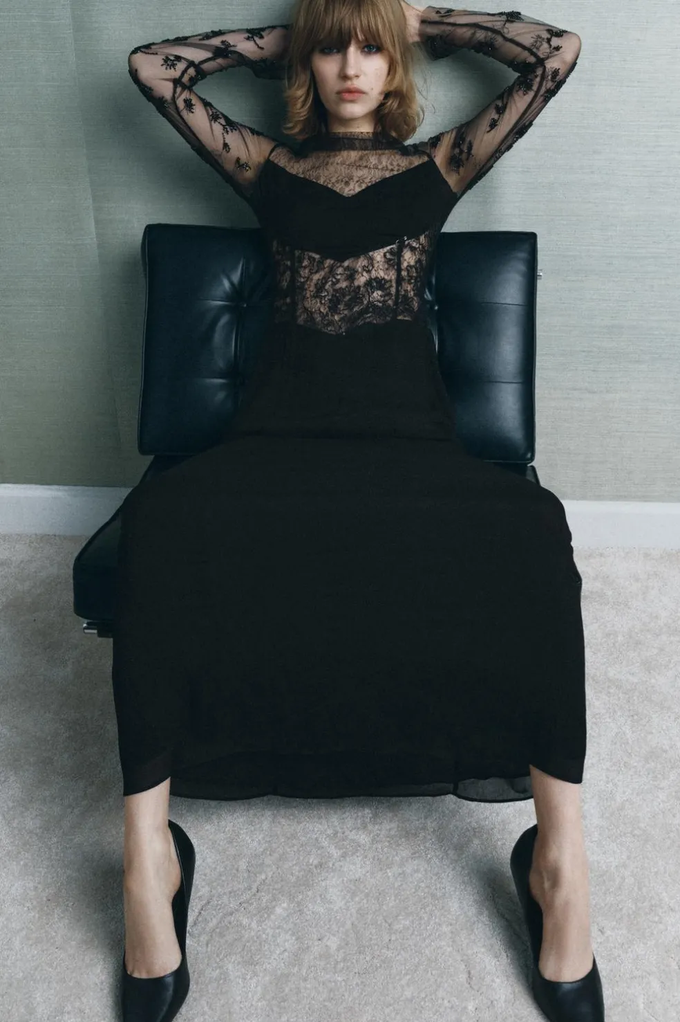 ZARA Vestidos|Lingerie^VESTIDO COMBINADO RENDA MISSANGAS Preto