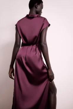 ZARA Vestidos|Lingerie^VESTIDO COMPRIDO ACETINADO Roxo