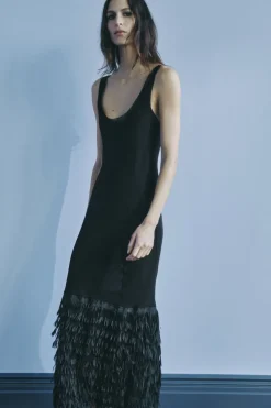ZARA Vestidos|Lingerie^VESTIDO DE ALÇAS COM FRANJAS Preto