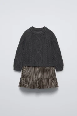 VESTIDO DE MALHA COMBINADO XADREZ-ZARA Fashion