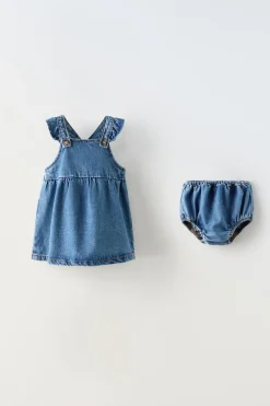 VESTIDO DENIM COM FOLHOS-ZARA Clearance