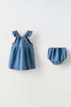 VESTIDO DENIM COM FOLHOS-ZARA Clearance