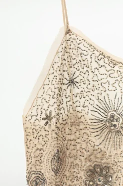 ZARA Vestidos|Lingerie^VESTIDO GEORGETTE COM BORDADOS E MISSANGAS rosa-bege