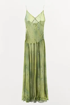 ZARA Vestidos|Lingerie^VESTIDO LONGO ESTAMPADO FLORES Verde