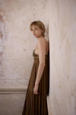 ZARA Vestidos|Lingerie^VESTIDO PLISSADO RENDA MISSANGAS Castanho