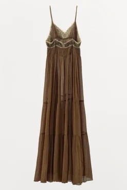 ZARA Vestidos|Lingerie^VESTIDO PLISSADO RENDA MISSANGAS Castanho