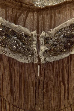 ZARA Vestidos|Lingerie^VESTIDO PLISSADO RENDA MISSANGAS Castanho