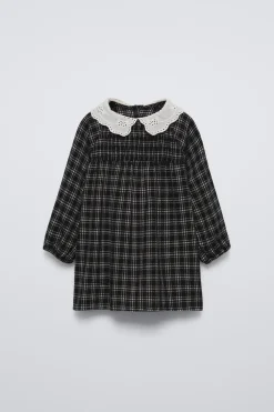 VESTIDO QUADRADOS GOLA BORDADA-ZARA Flash Sale