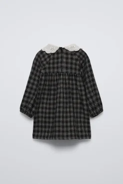 VESTIDO QUADRADOS GOLA BORDADA-ZARA Flash Sale
