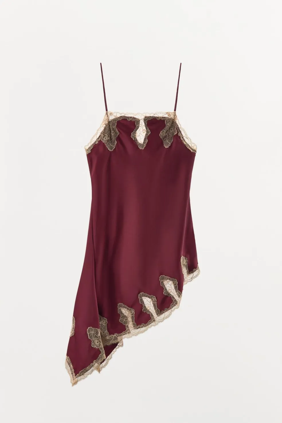 ZARA Vestidos|Lingerie^VESTIDO RENDADO ACETINADO Grená