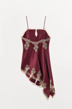 ZARA Vestidos|Lingerie^VESTIDO RENDADO ACETINADO Grená