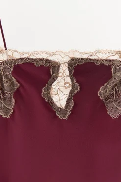 ZARA Vestidos|Lingerie^VESTIDO RENDADO ACETINADO Grená