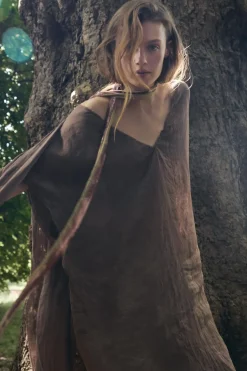ZARA Vestidos|Lingerie^VESTIDO TÚNICA DE RAMI COM EFEITO ENRUGADO Castanho-vigoré