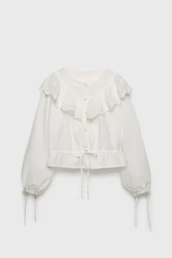 Z3D BLUSA ROMÂNTICA COM FOLHO E RENDA-ZARA Fashion